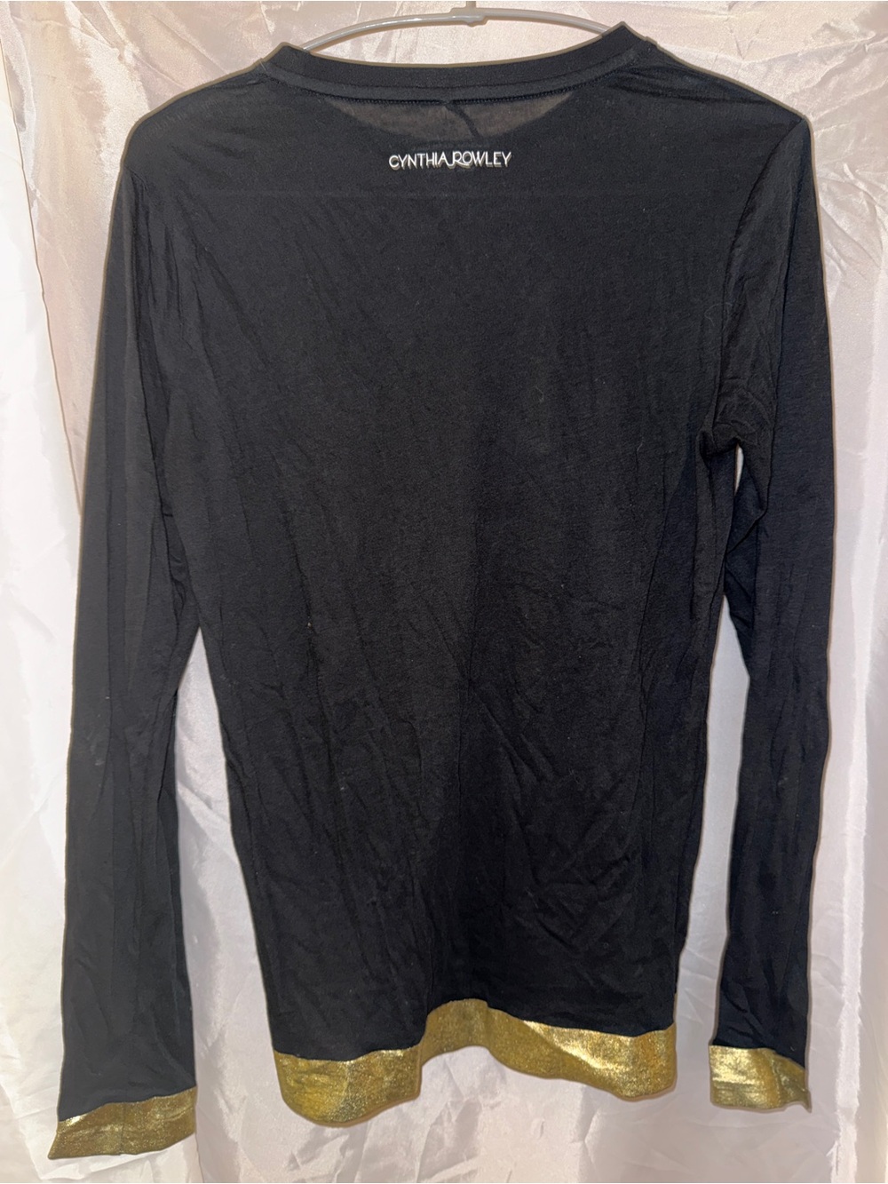 Cynthia Rowley Black Long Sleeve Top with Metallic Gold Trim